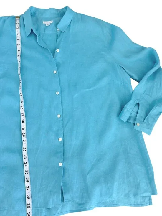 J Jill 100% Linen Button Down Shirt Blue Long Sleeve Casual XL - Picture 7 of 9